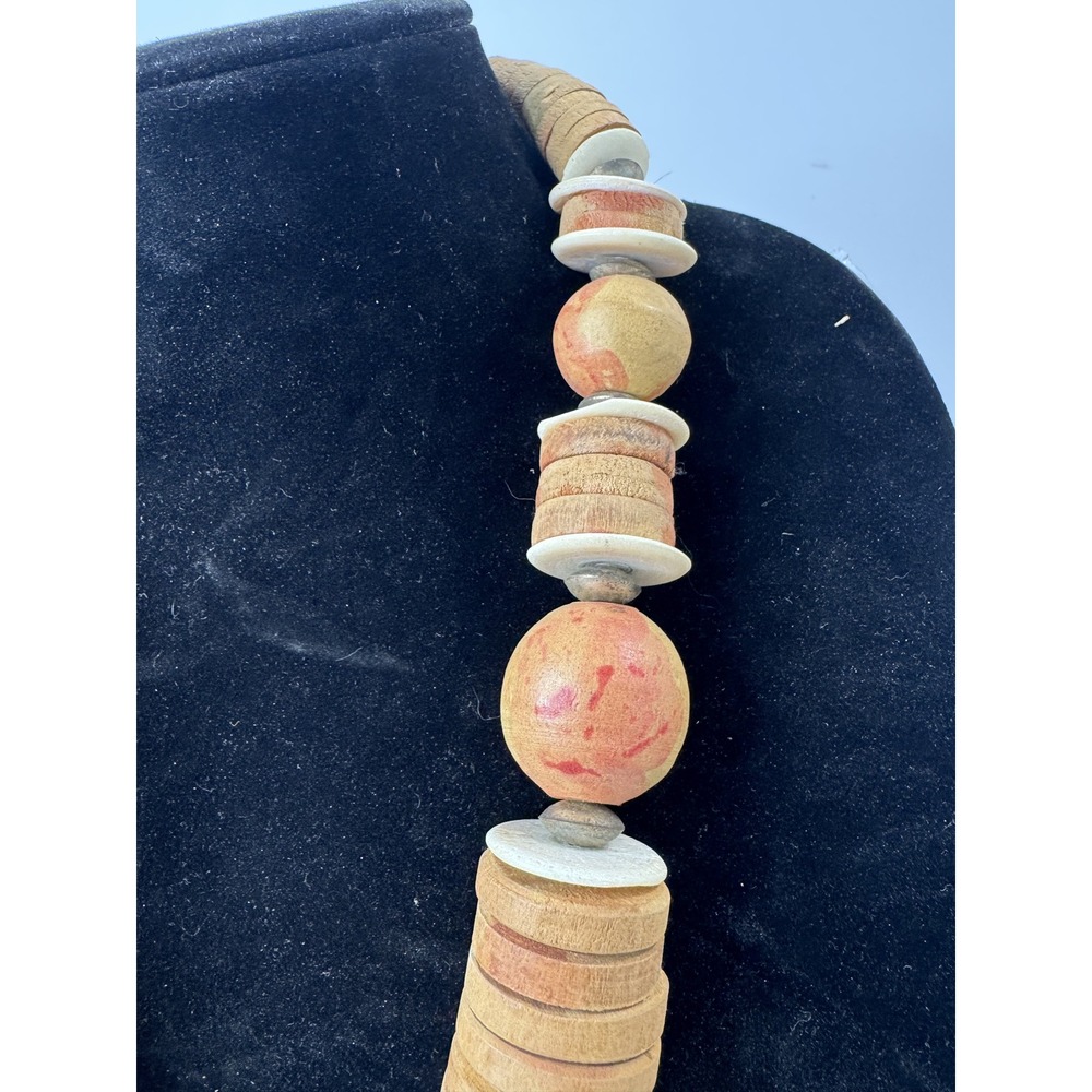 Vintage Chunky Wooden Bead Necklace Red Splatter Hand Painted Boho Statement